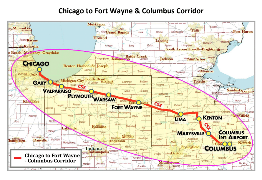 Midwest Connect rail route map
